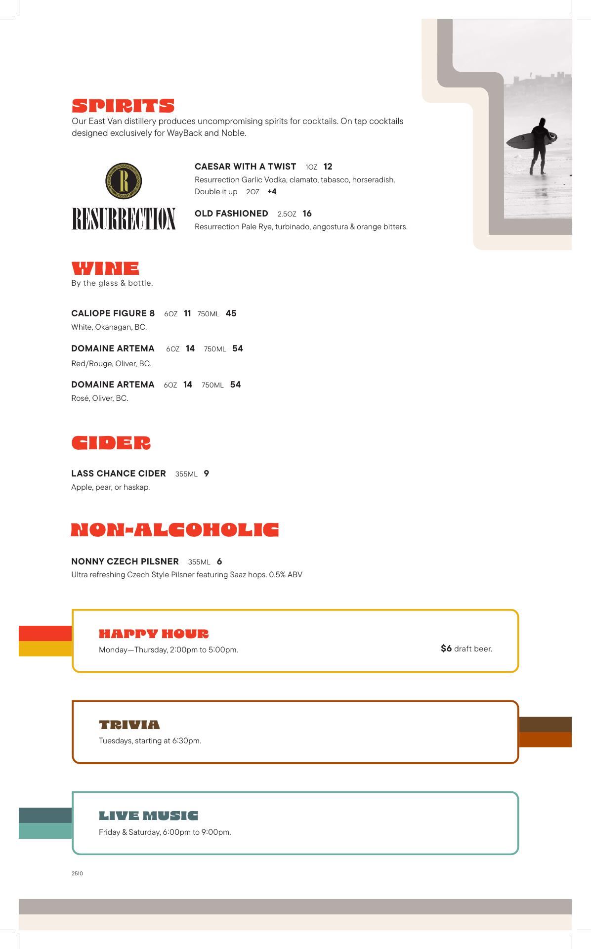 Way Back Brew Co. Menu