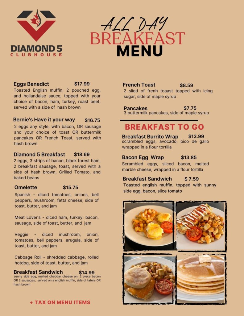 Russell Room At Softball City Menu
