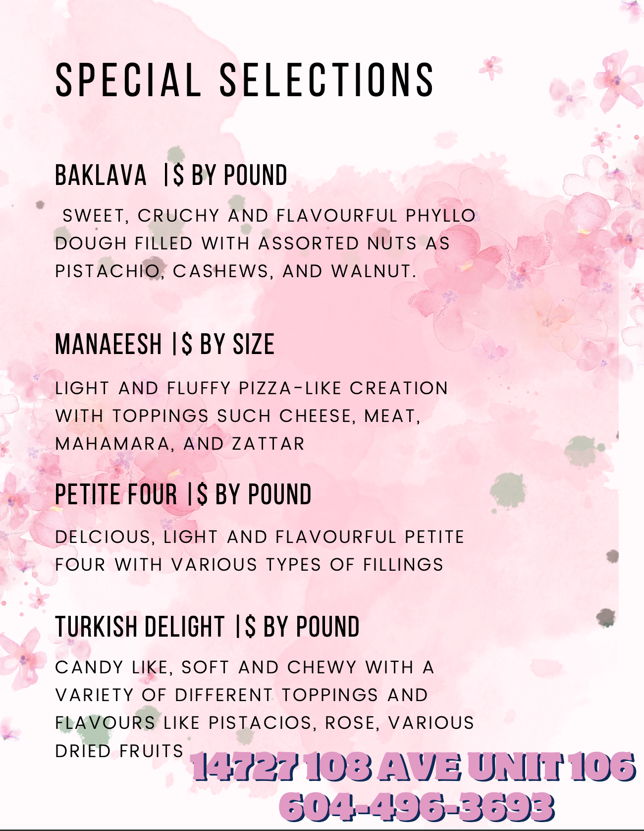 al sharq sweet and bakery Menu