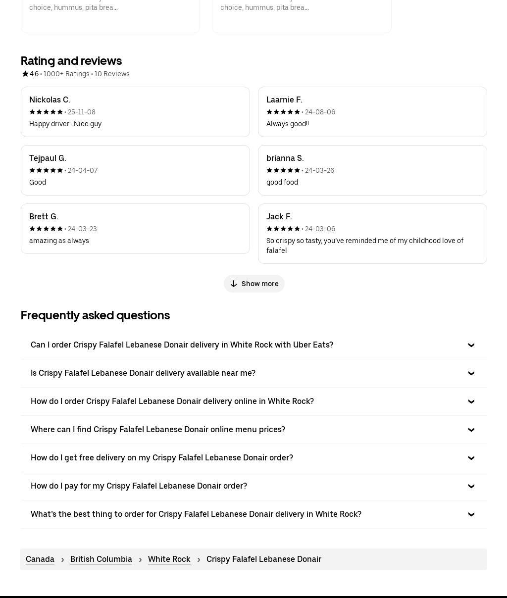 Lebanese Donair Menu