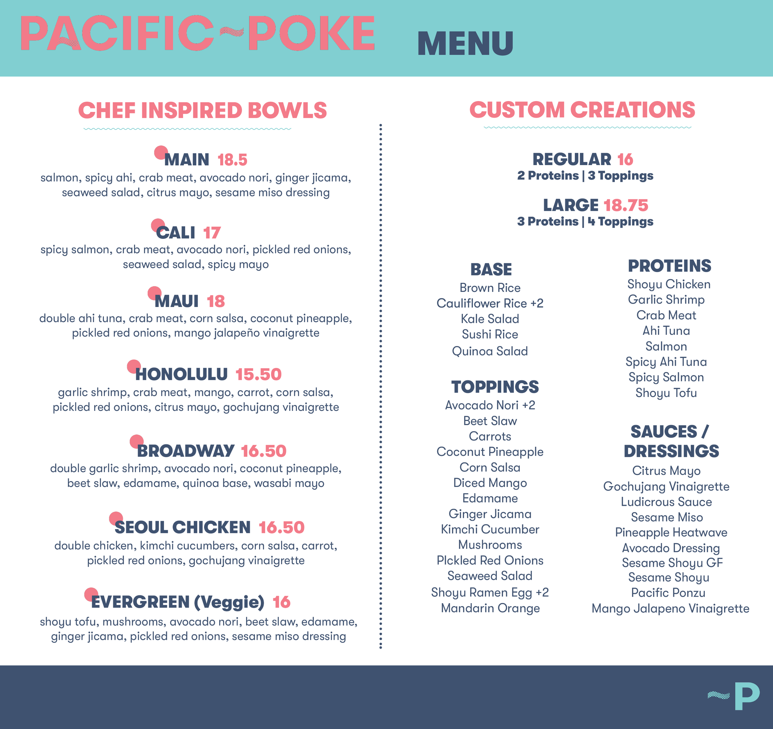 Pacific Poke Life Building UBC Menu