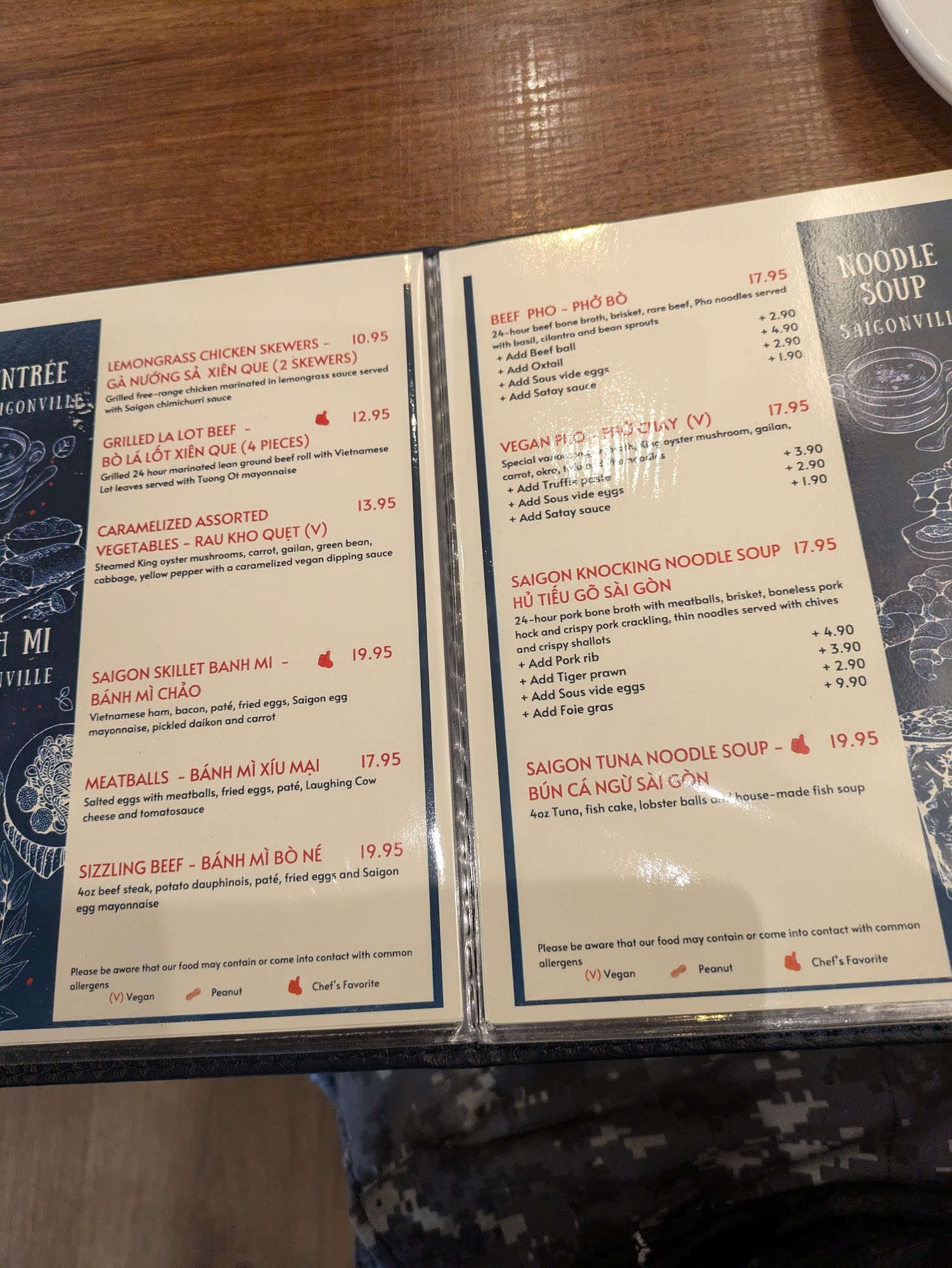 The Saigonville Restaurant Menu