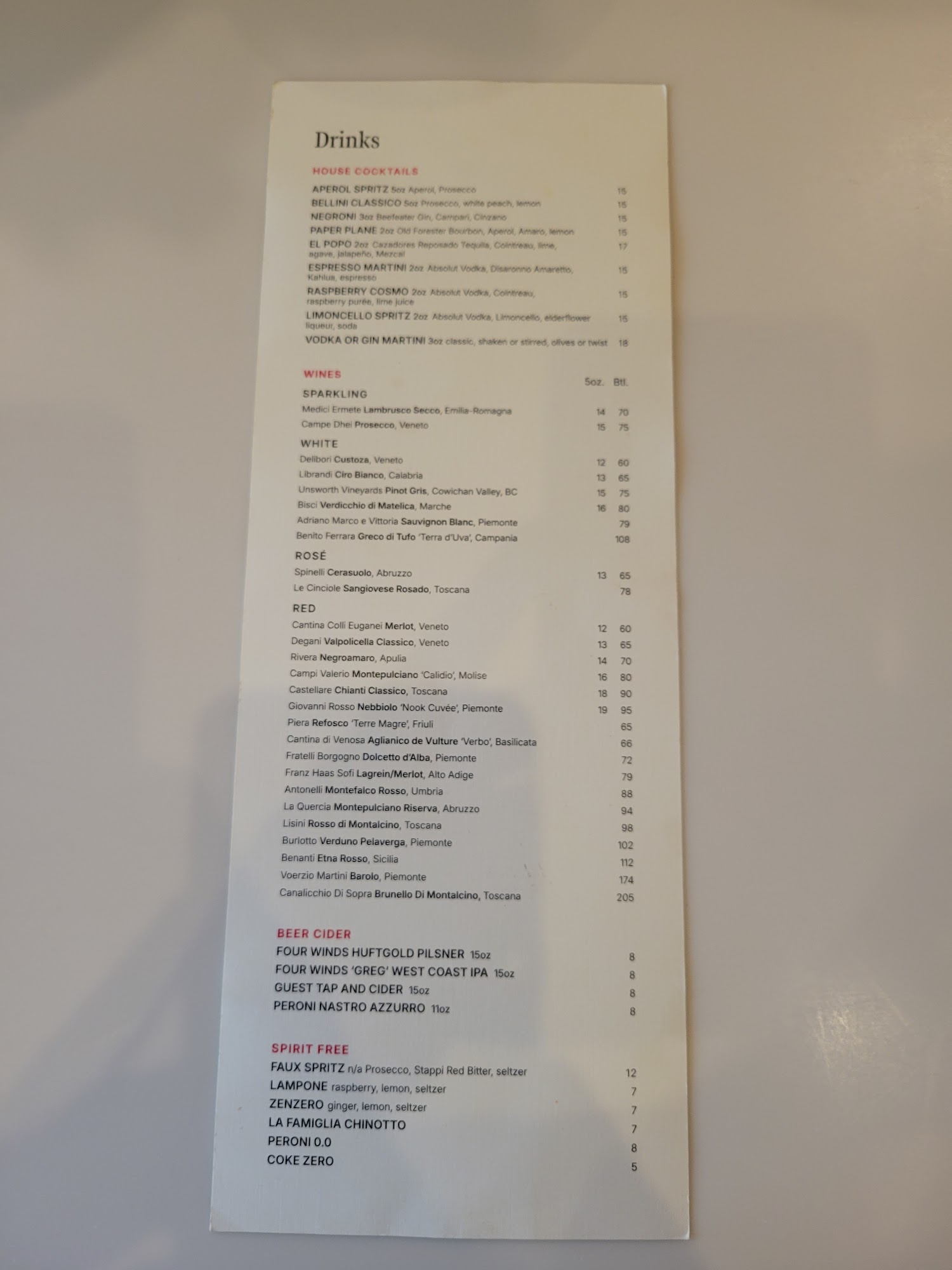 Nook Coal Harbour Menu