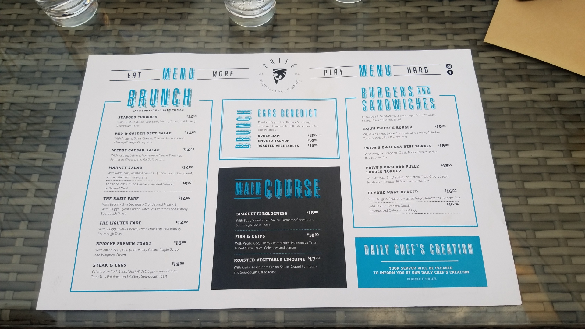 Prive Kitchen + Bar Menu