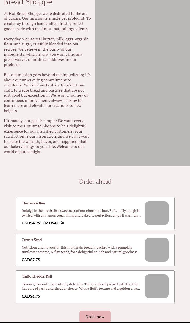 HOT BREAD SHOPPE Menu