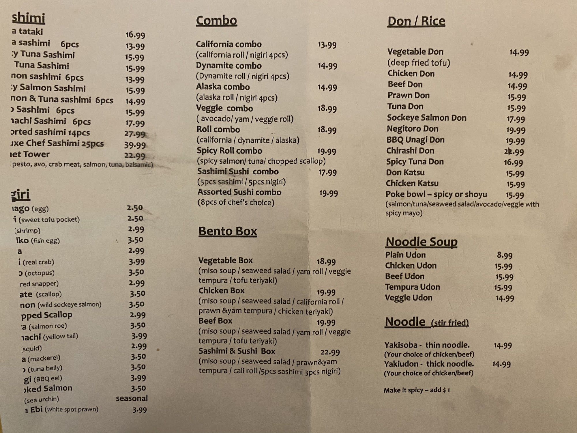 Sushi Planet Menu