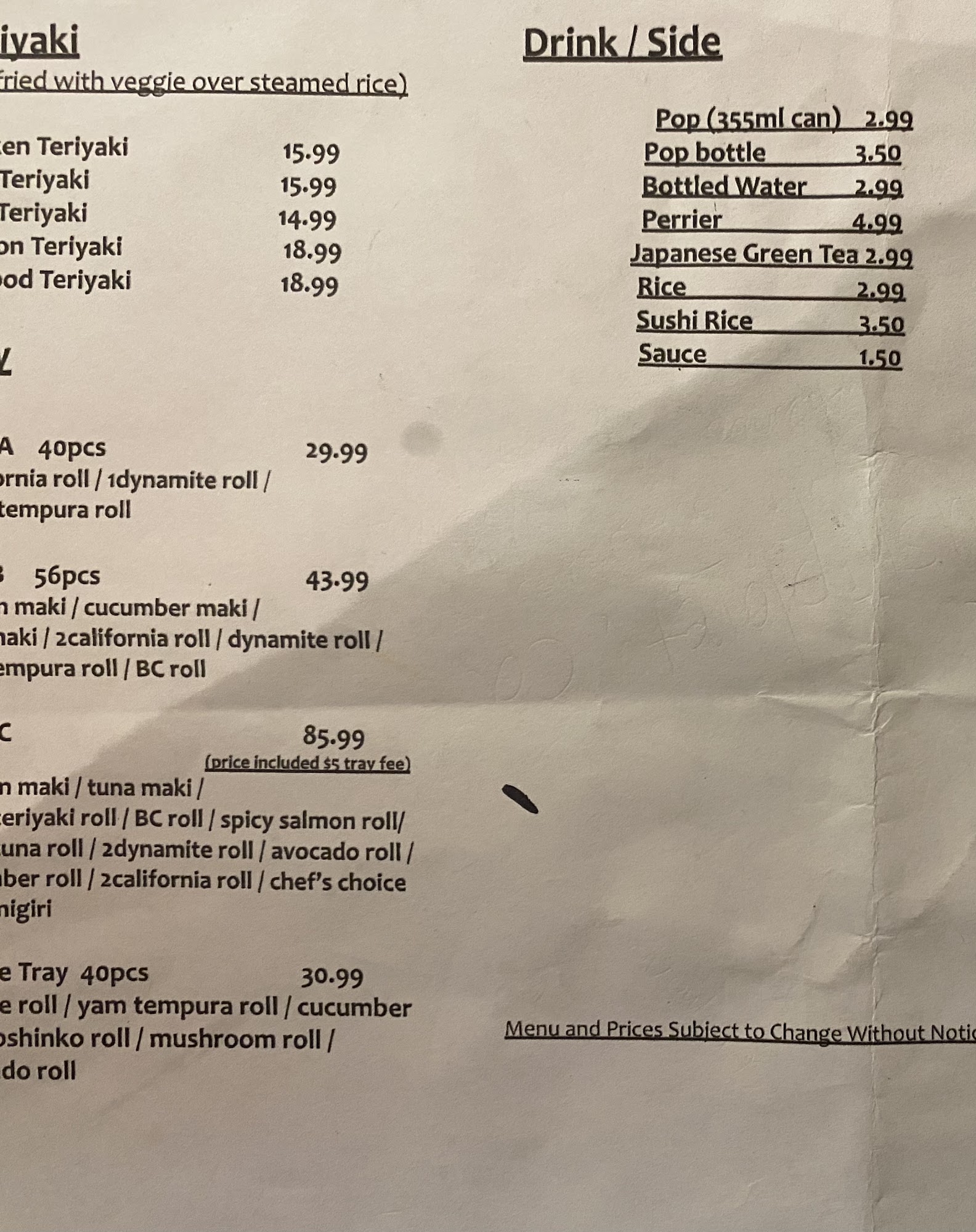 Sushi Planet Menu