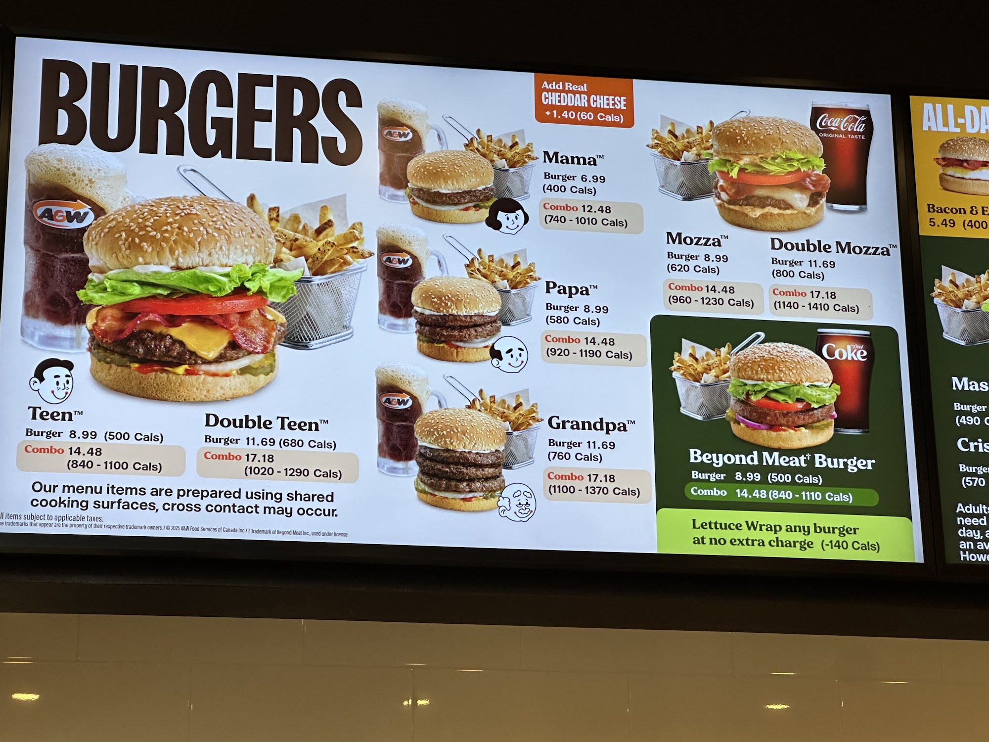 A&W Canada Menu