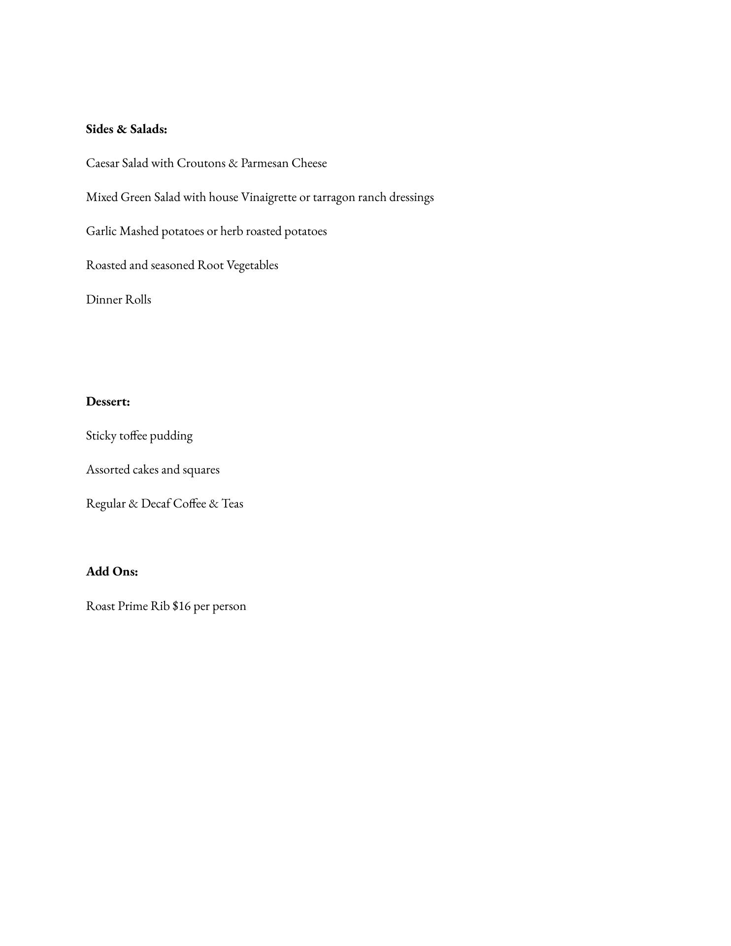 The Derby at Cedar Hill Menu