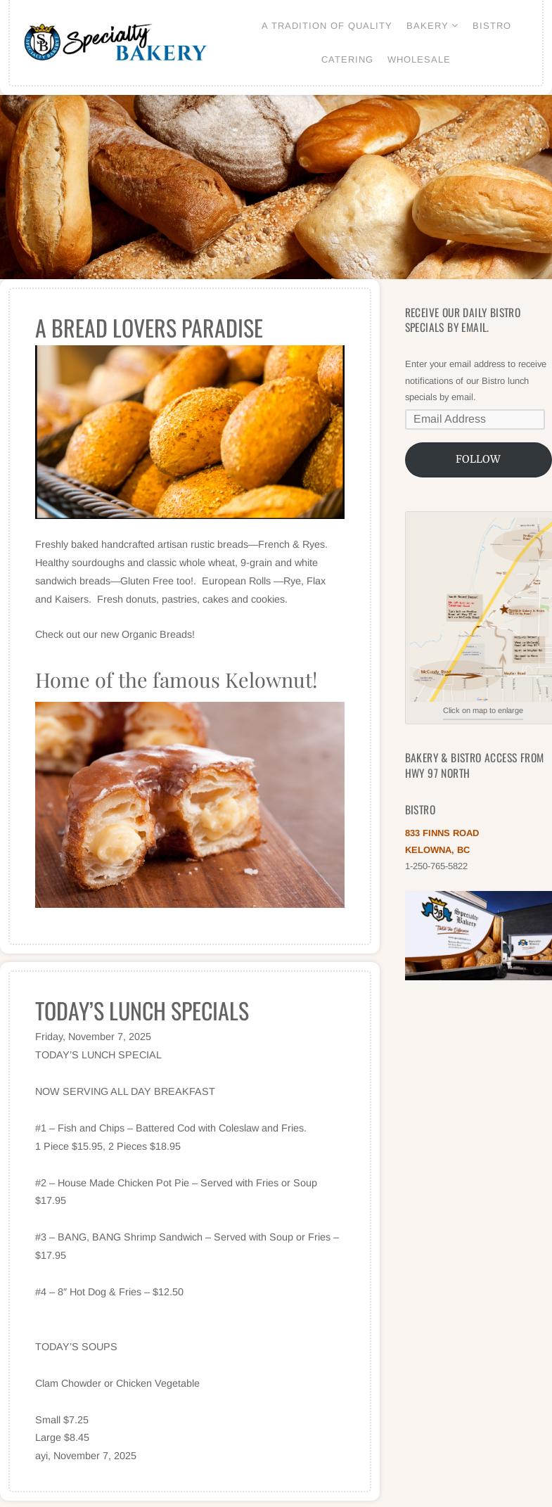 Specialty Bakery Menu