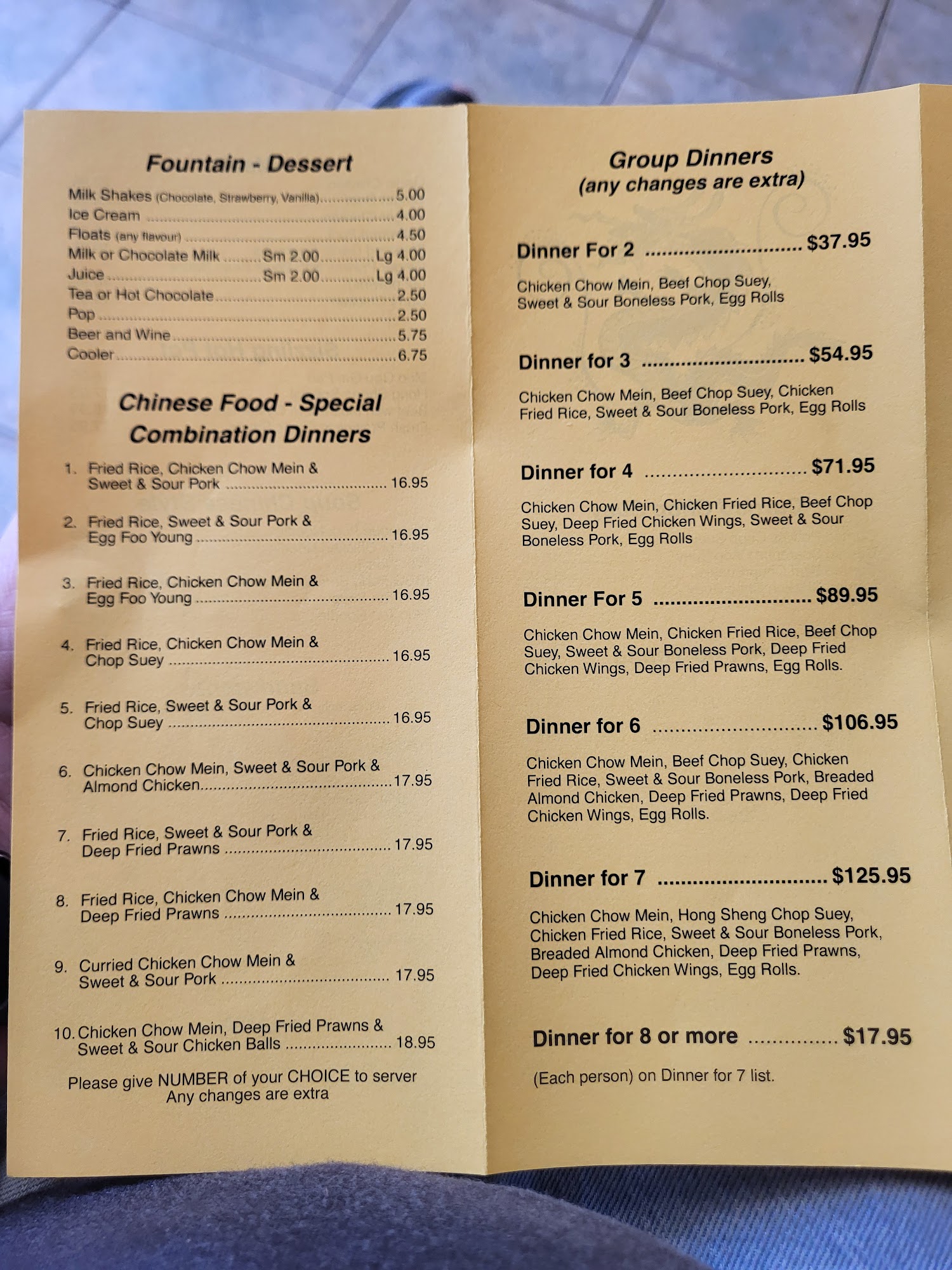 Hong Sheng Restaurant Menu
