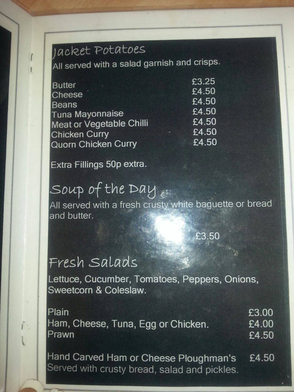 The cafe latte Menu