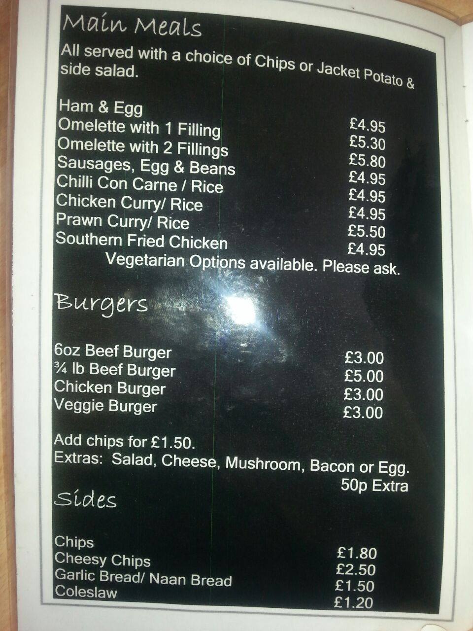 The cafe latte Menu
