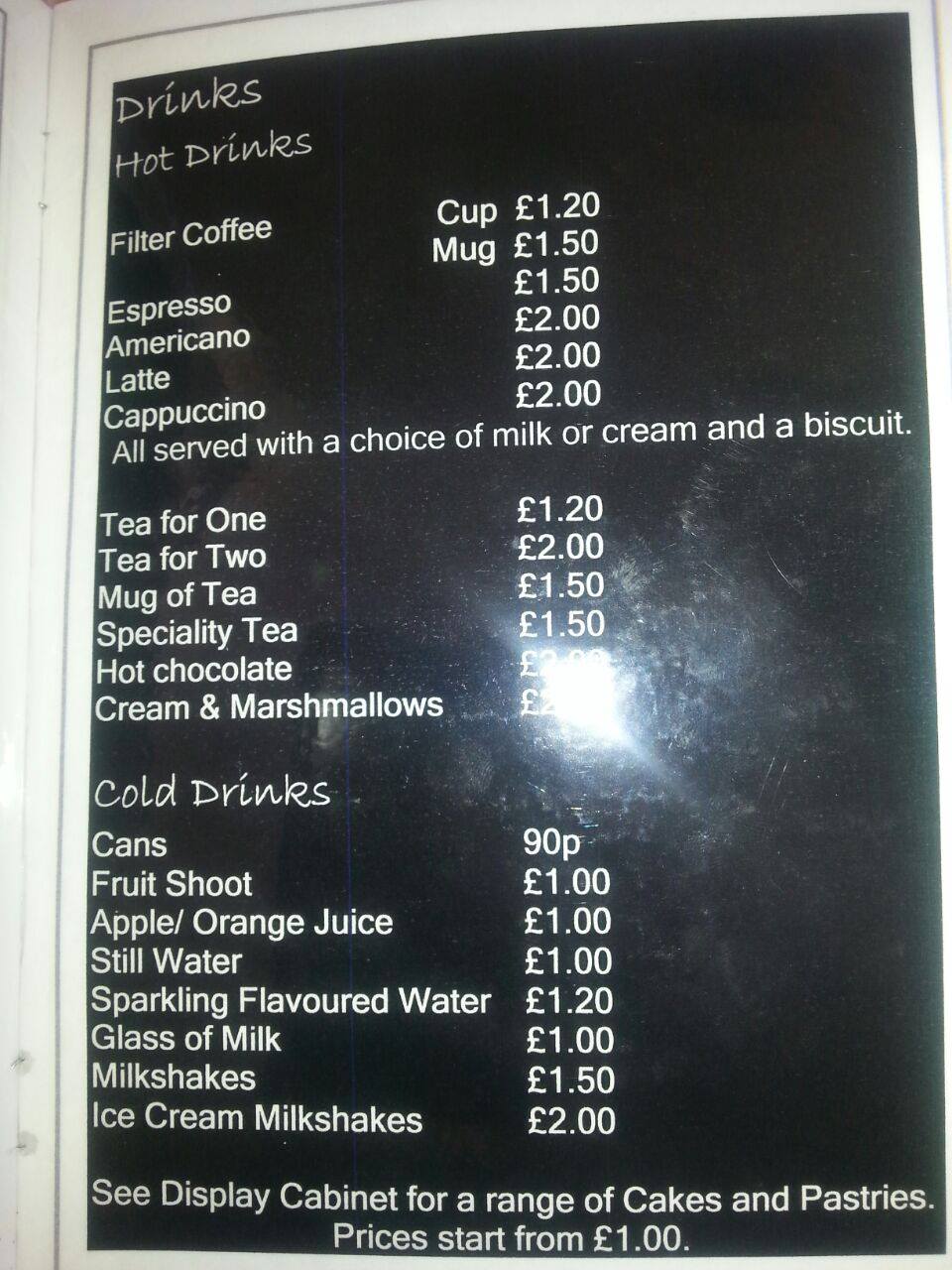 The cafe latte Menu