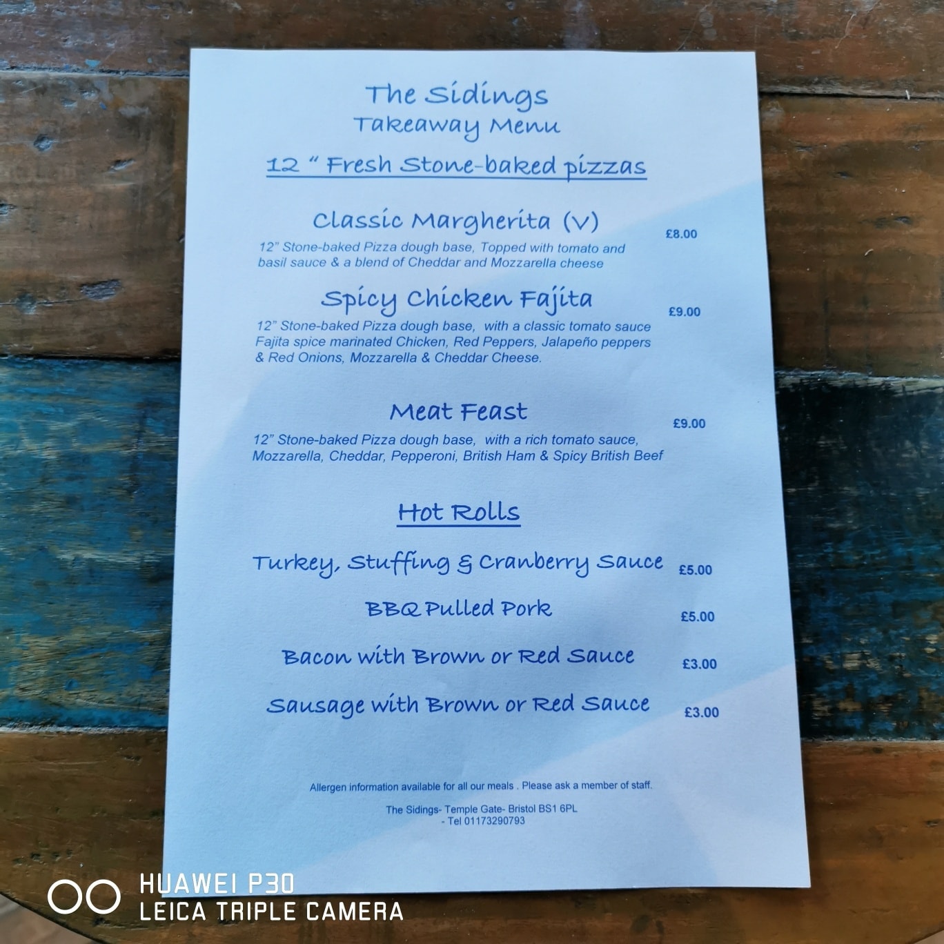 The Sidings Menu