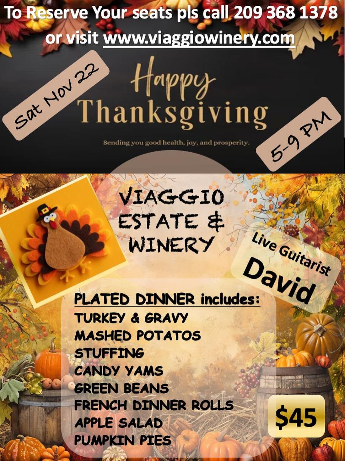 Viaggio Estate & Winery Menu