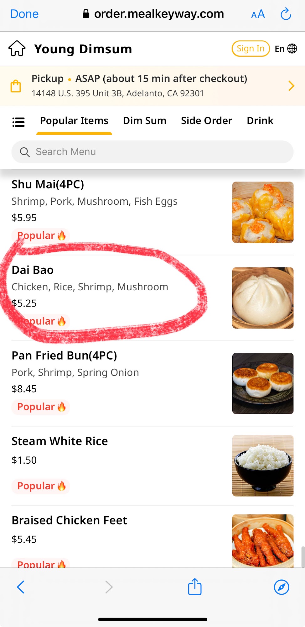 Young Dimsum(Adelanto) Menu