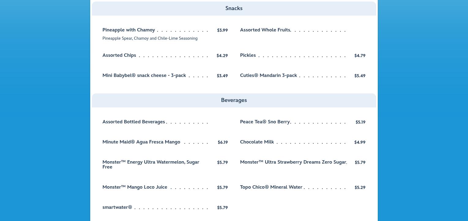 Fillmore's Taste-In Menu