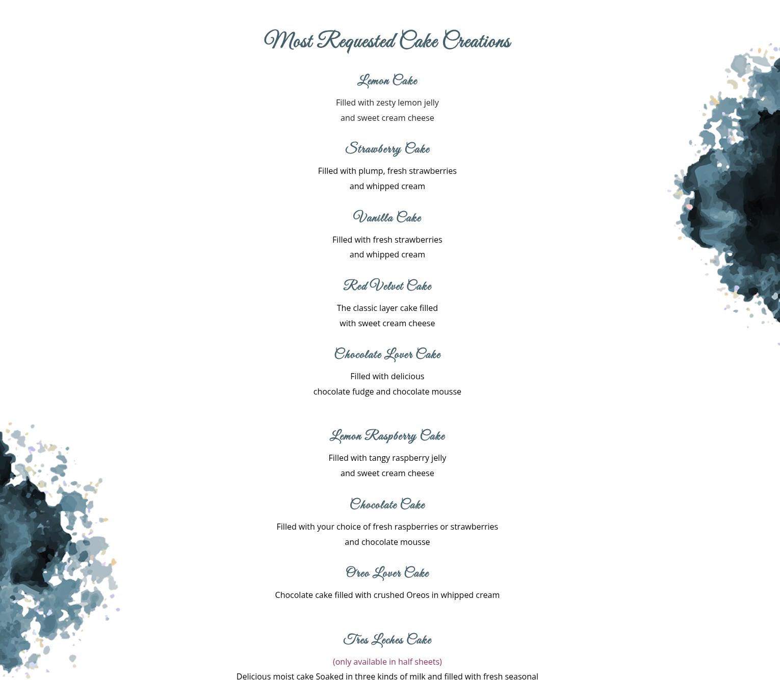 Sweet Oven Bliss Menu