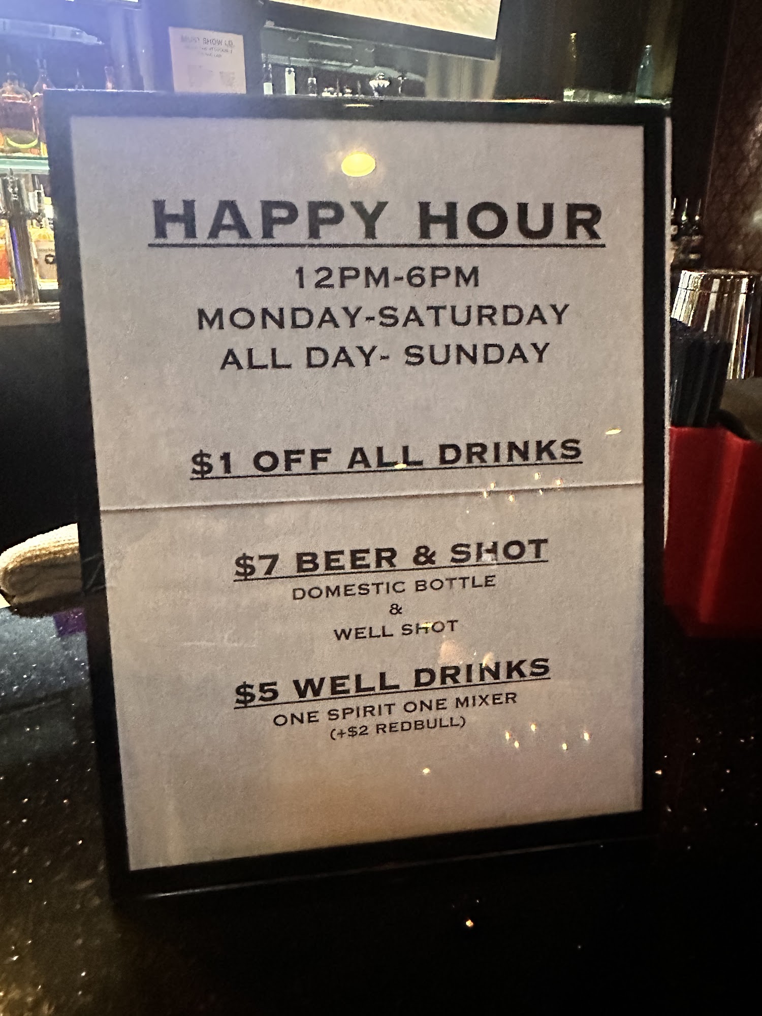 The Manor Bar Menu