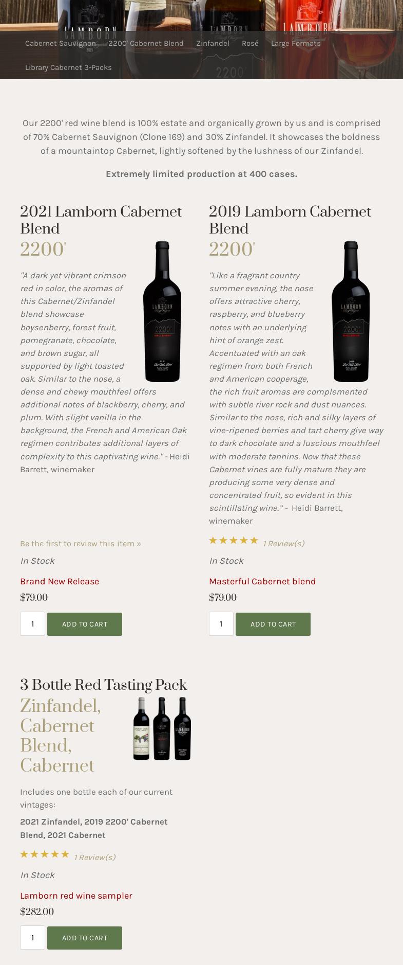 Lamborn Family Vineyards Menu