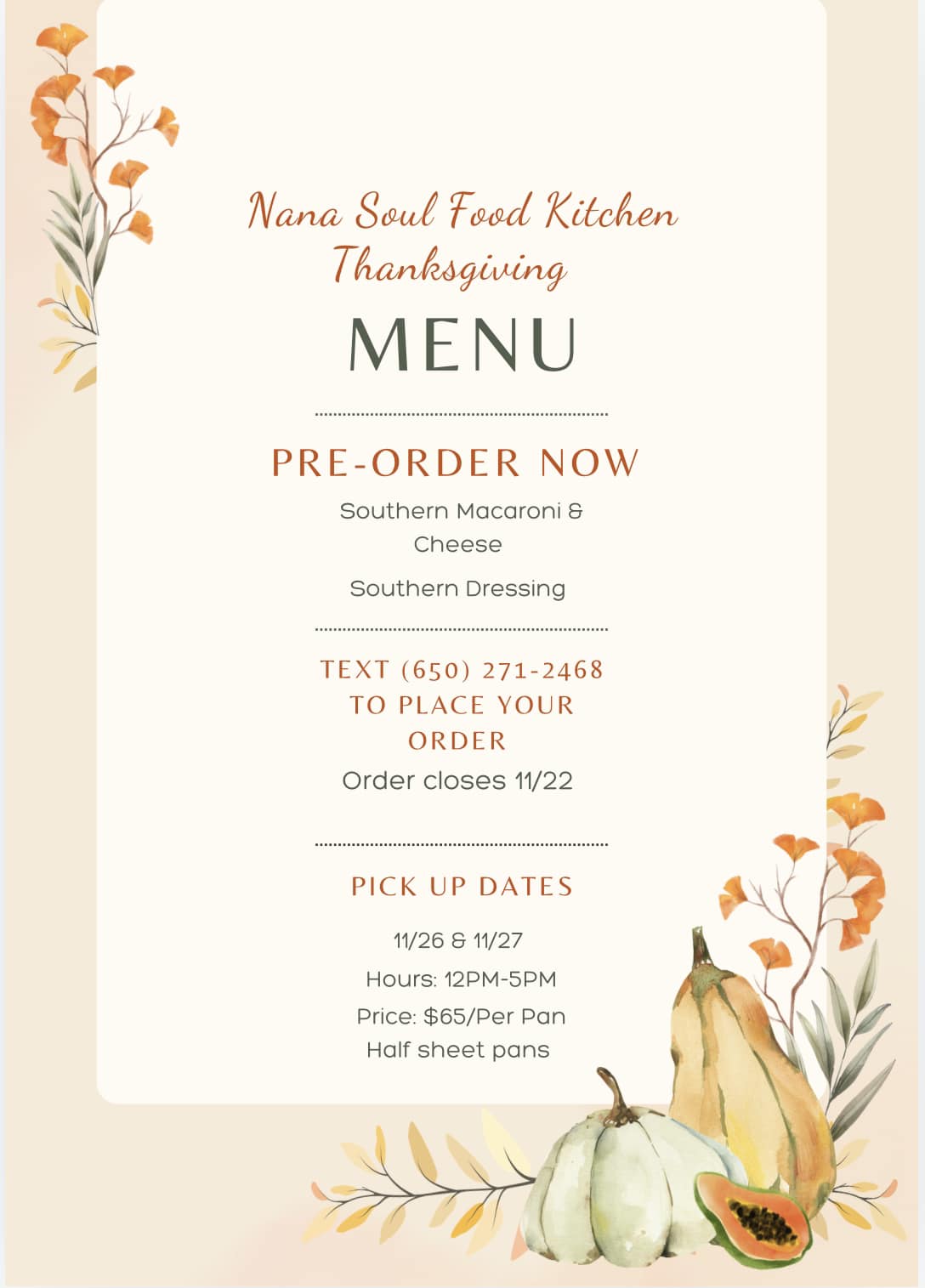 Belly's soul food kitchen Menu