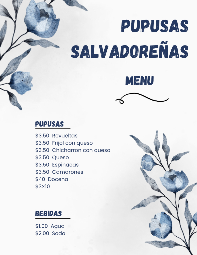 Pupusas 100% Salvadoreñas Menu
