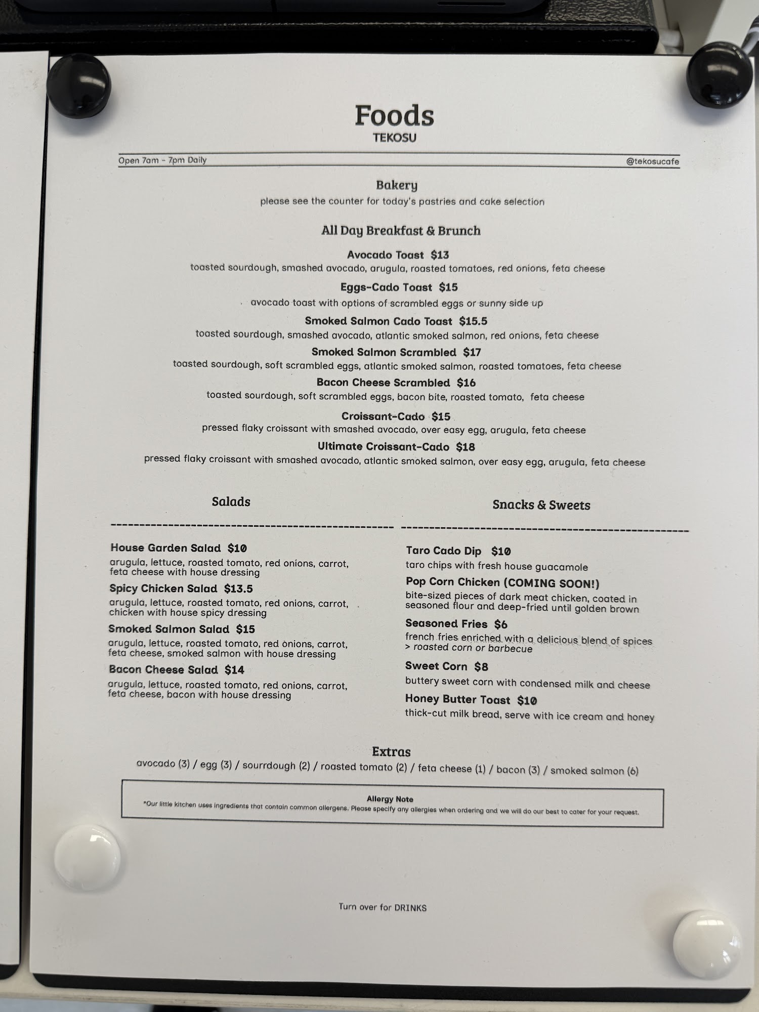 TEKOSU CAFE Menu