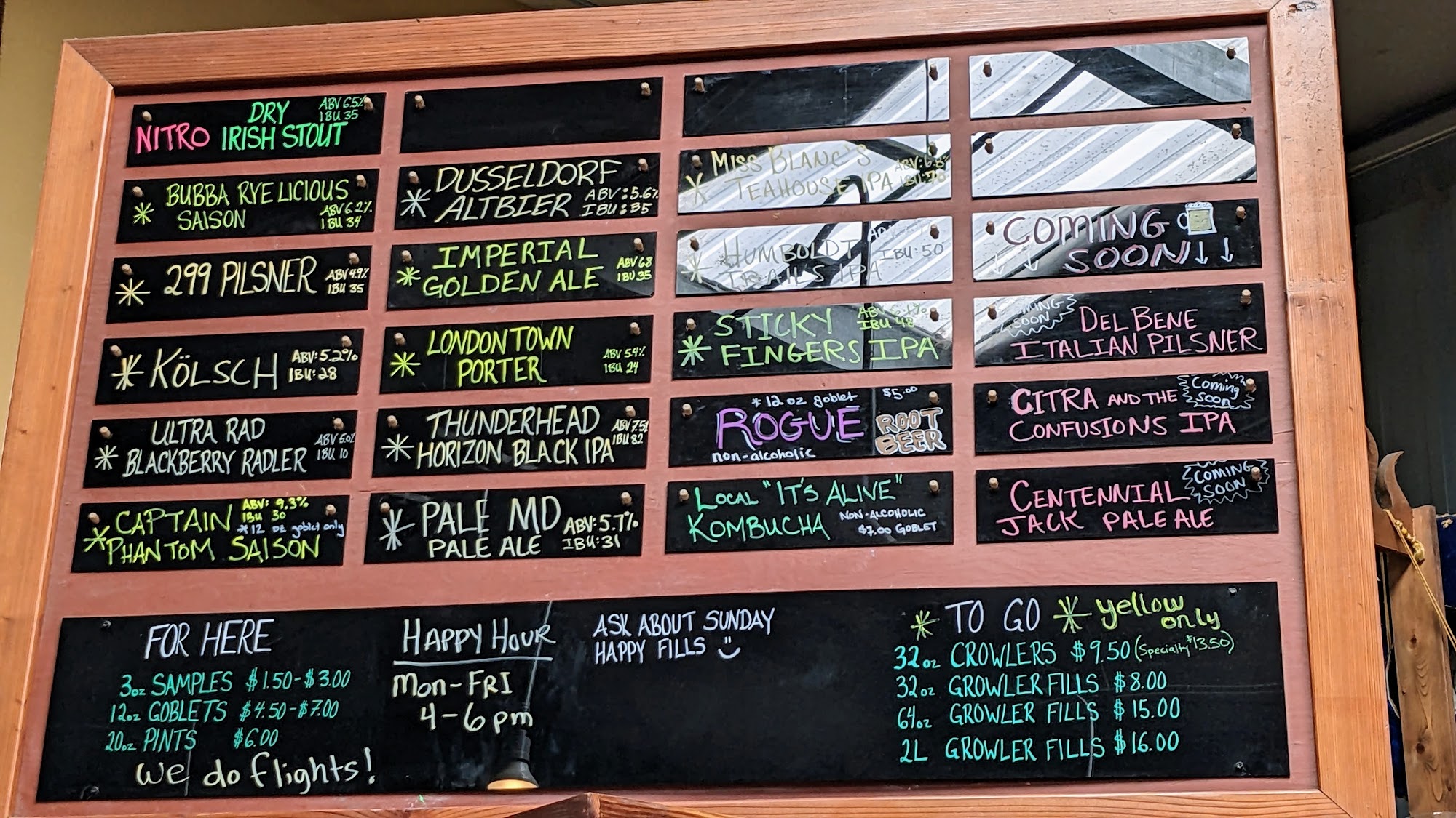 Redwood Curtain Brewing Company Menu