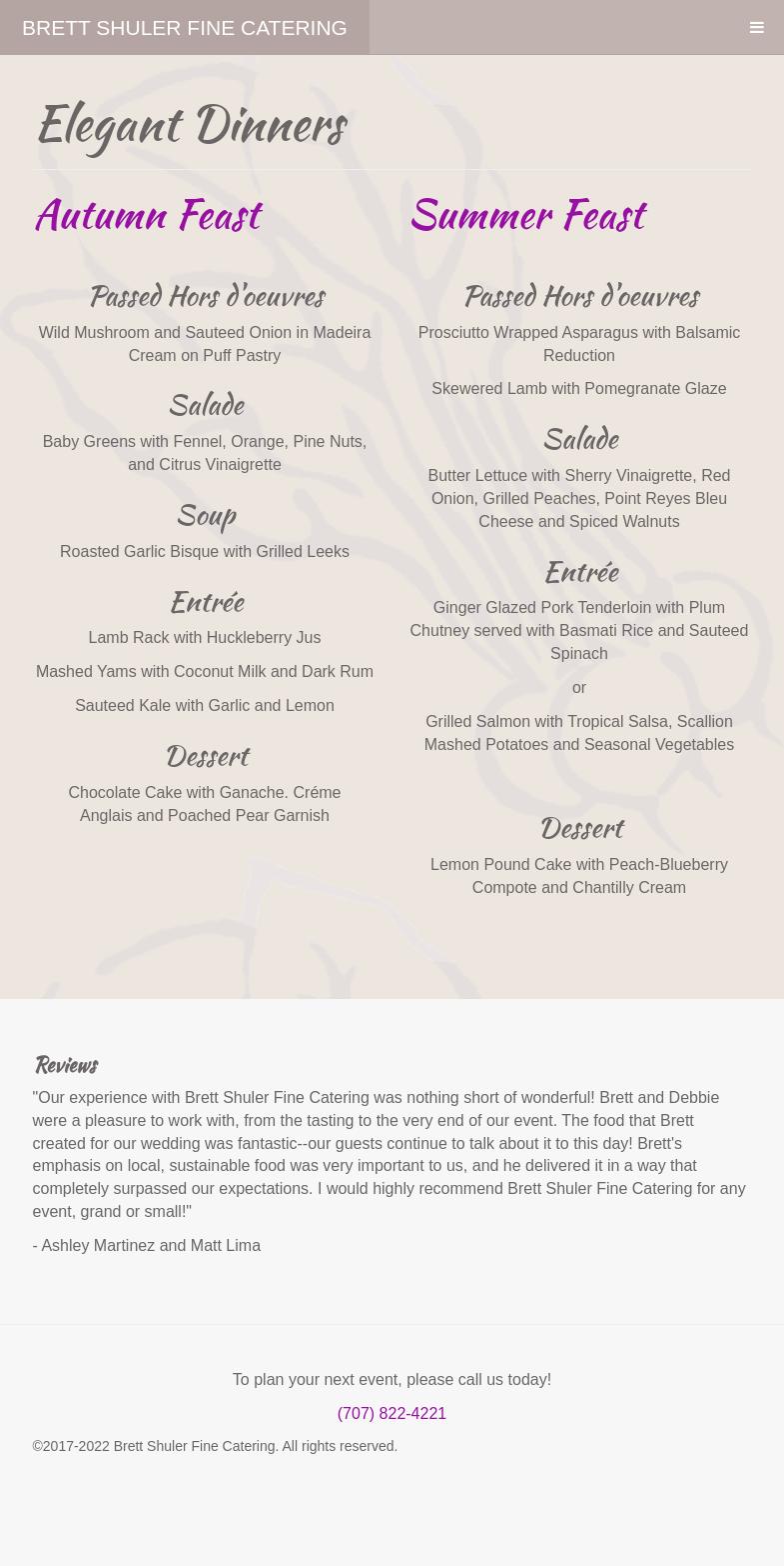 Brett Shuler Fine Catering Menu