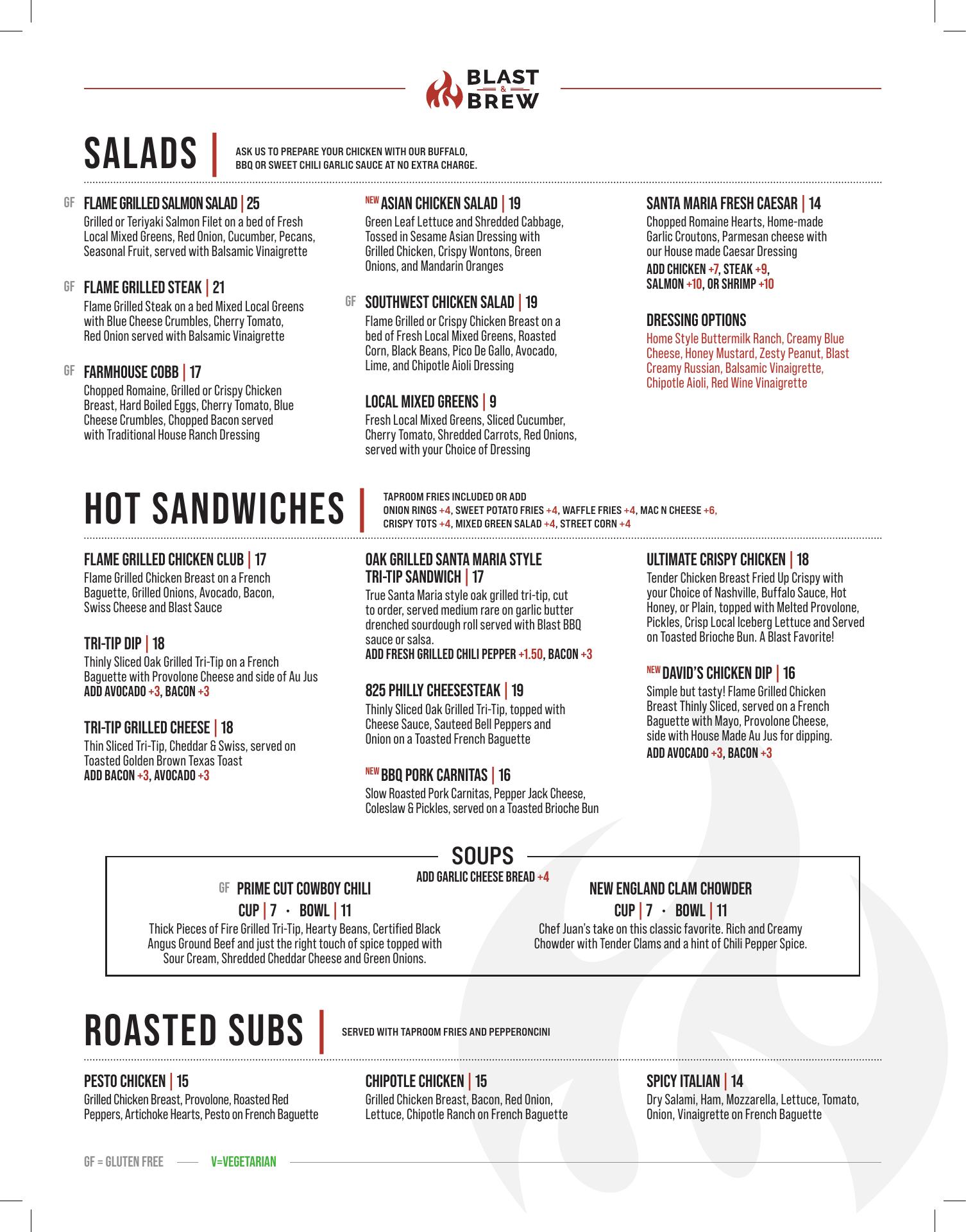 Blast and Brew Menu