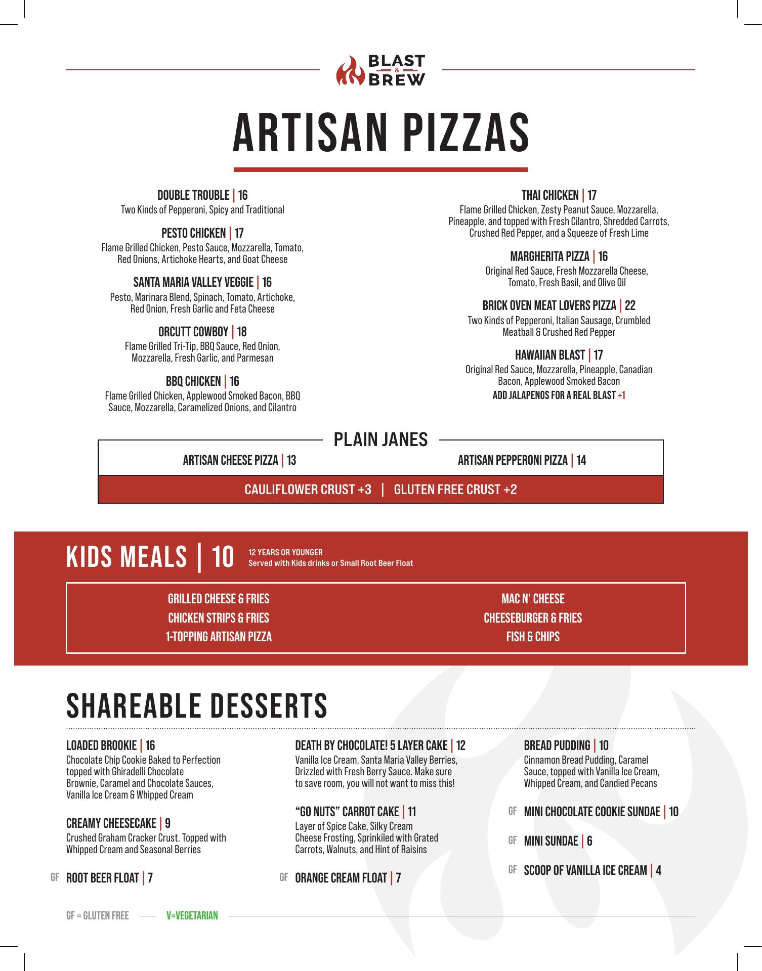 Blast and Brew Menu