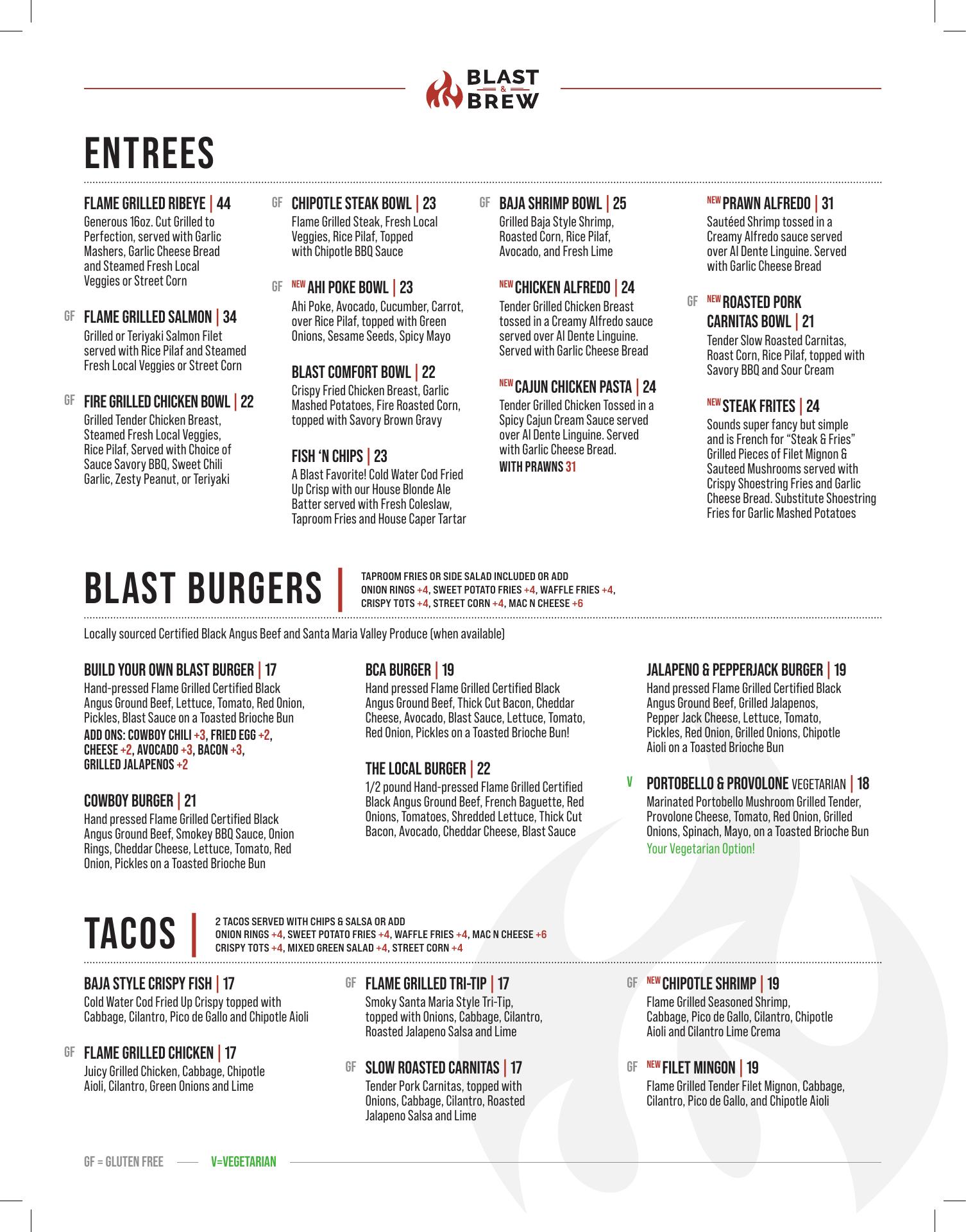 Blast and Brew Menu