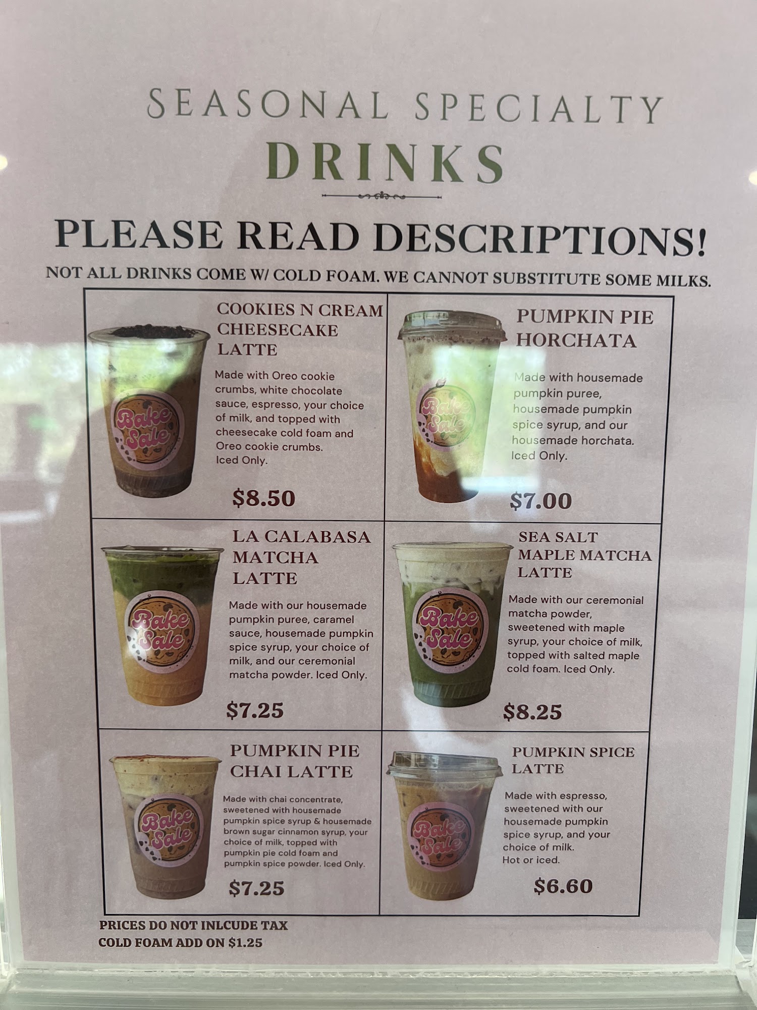 Bake Sale Bakery & Cafe Menu