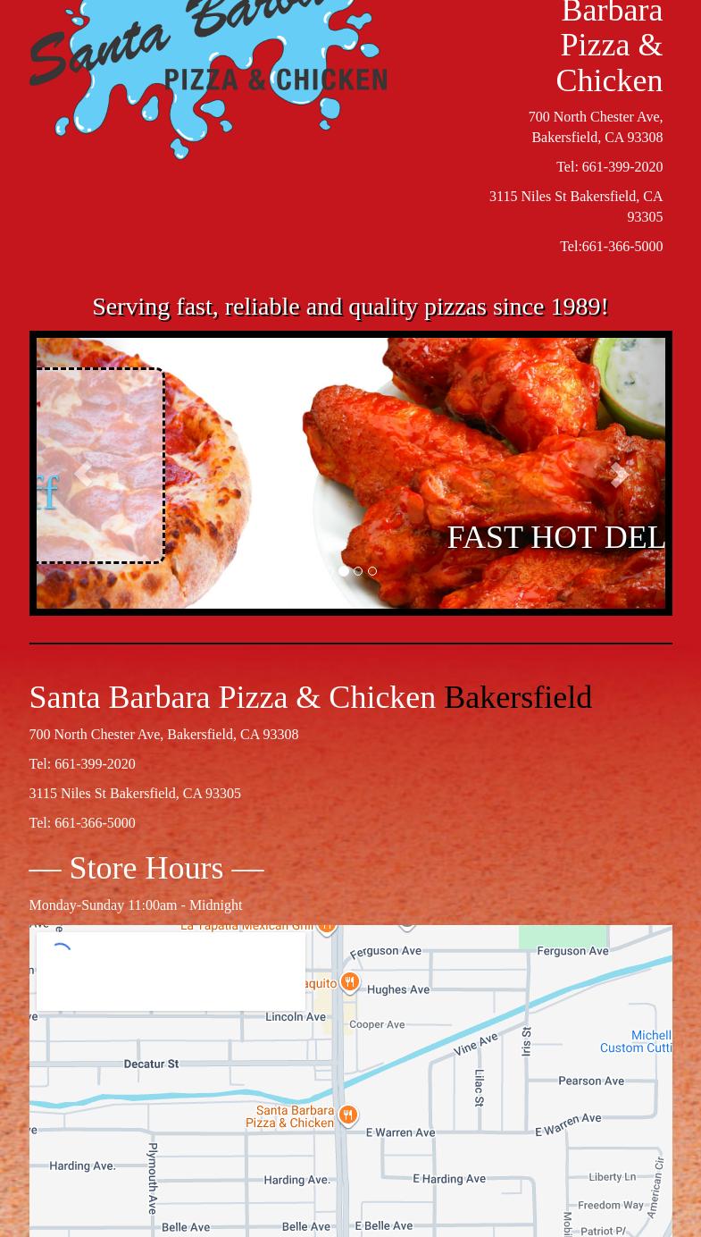Santa Barbara Pizza & Chicken Menu
