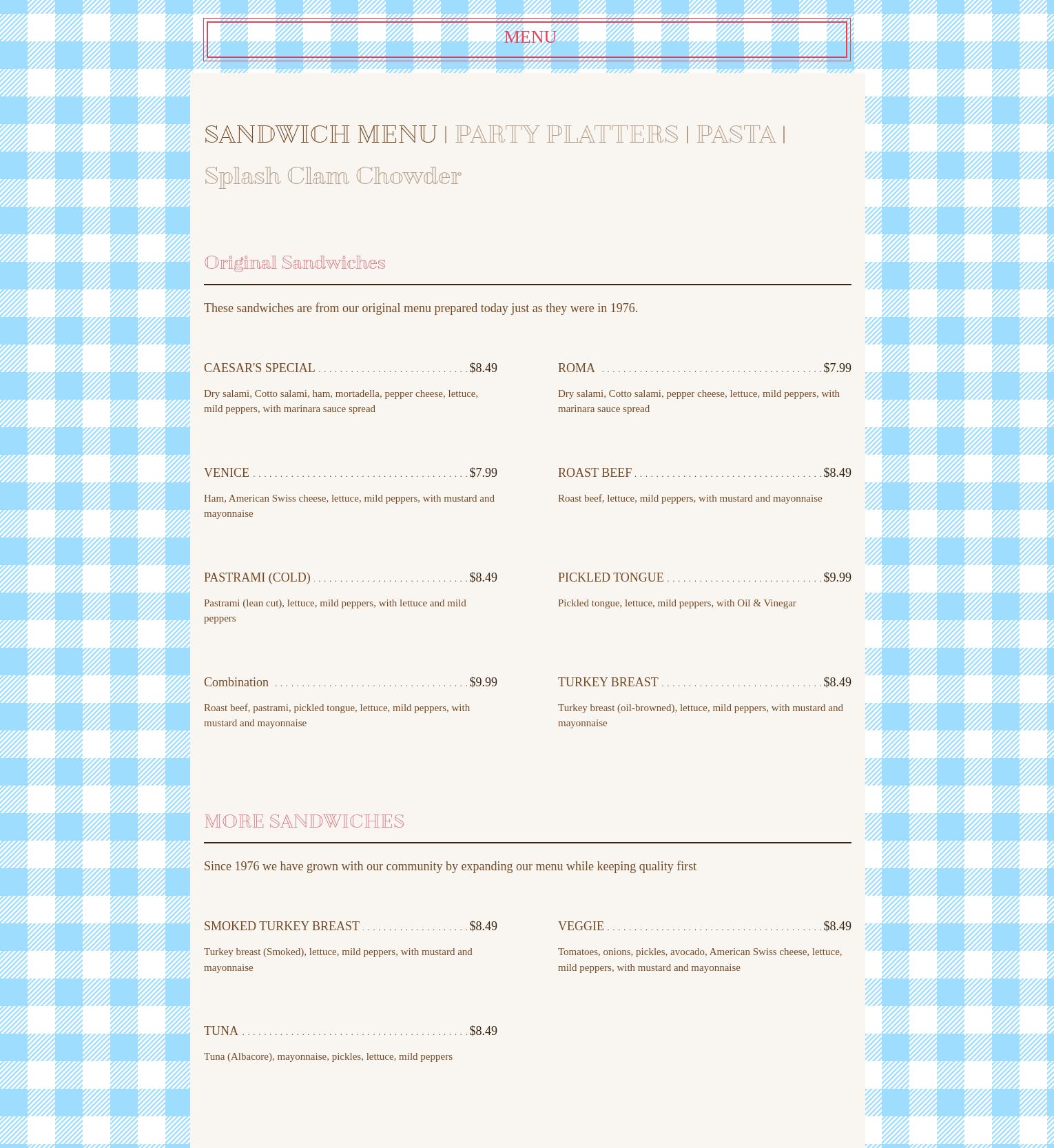 Caesar's II Delicatessen Menu