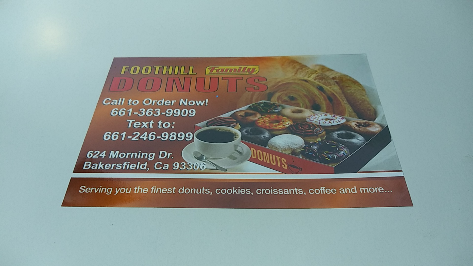 Foothill family Donuts Menu