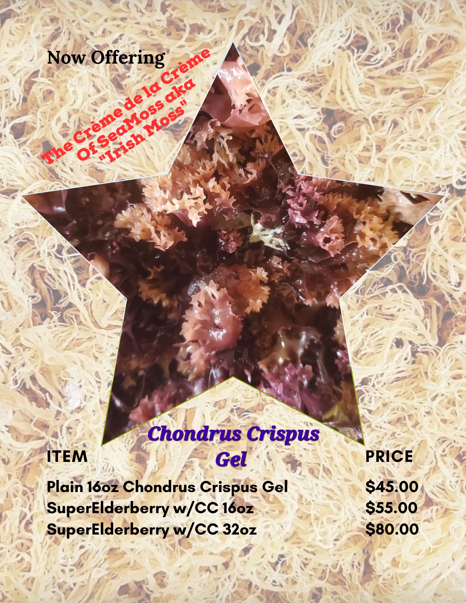 Rooted Essentials SeaMoss Menu