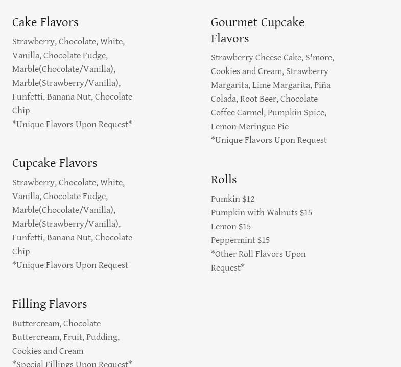 Oh, My Frosting Menu