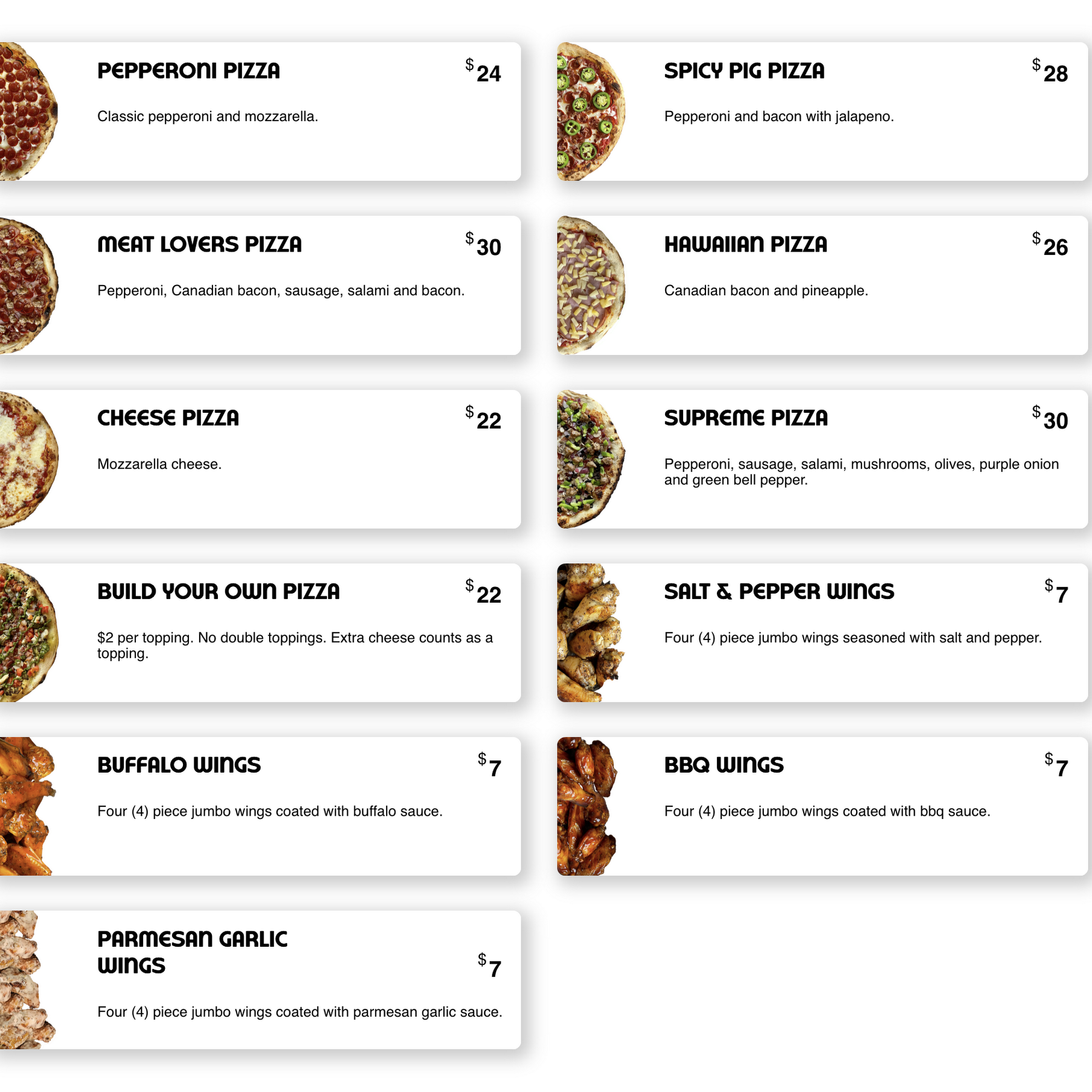 Side Slice Pizza Menu