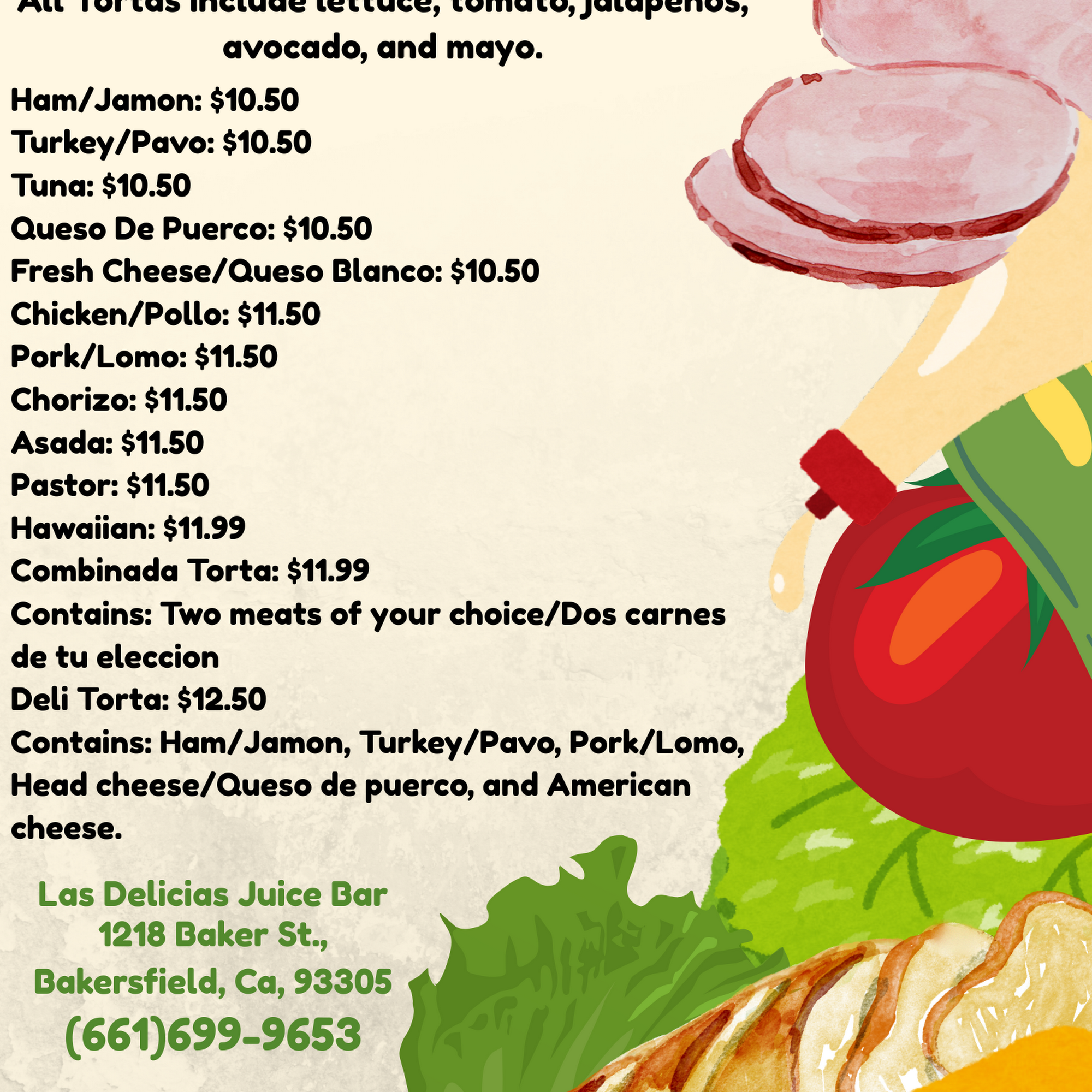 LAS DELICIAS JUICE BAR Menu