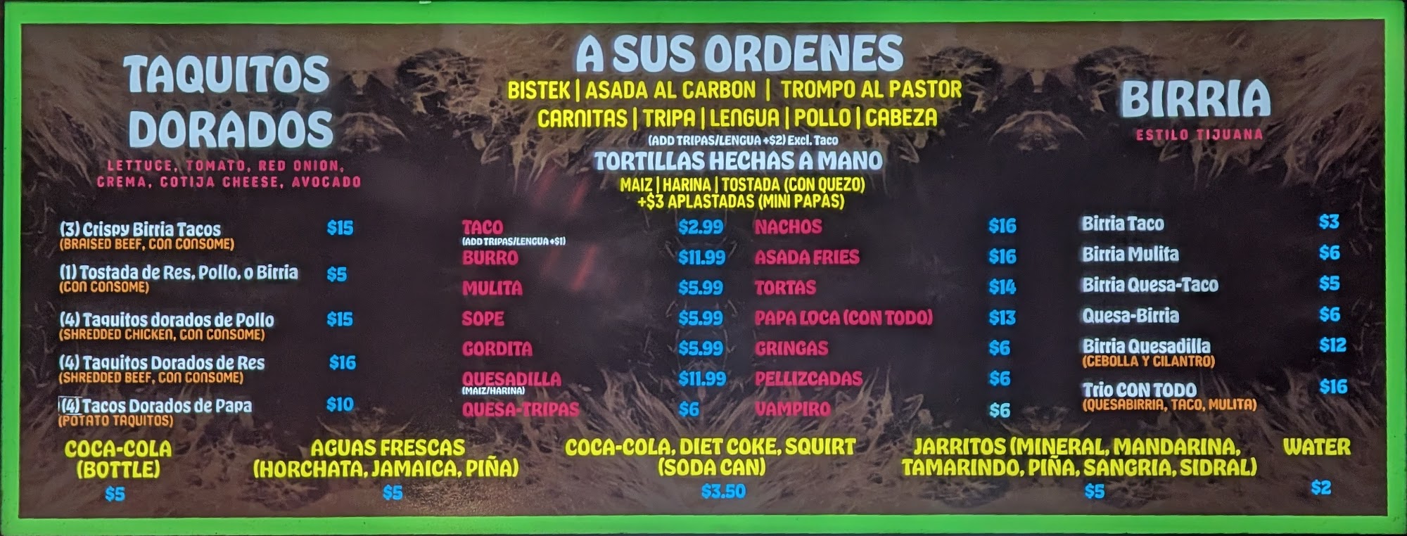 Tacos Con Todo Menu