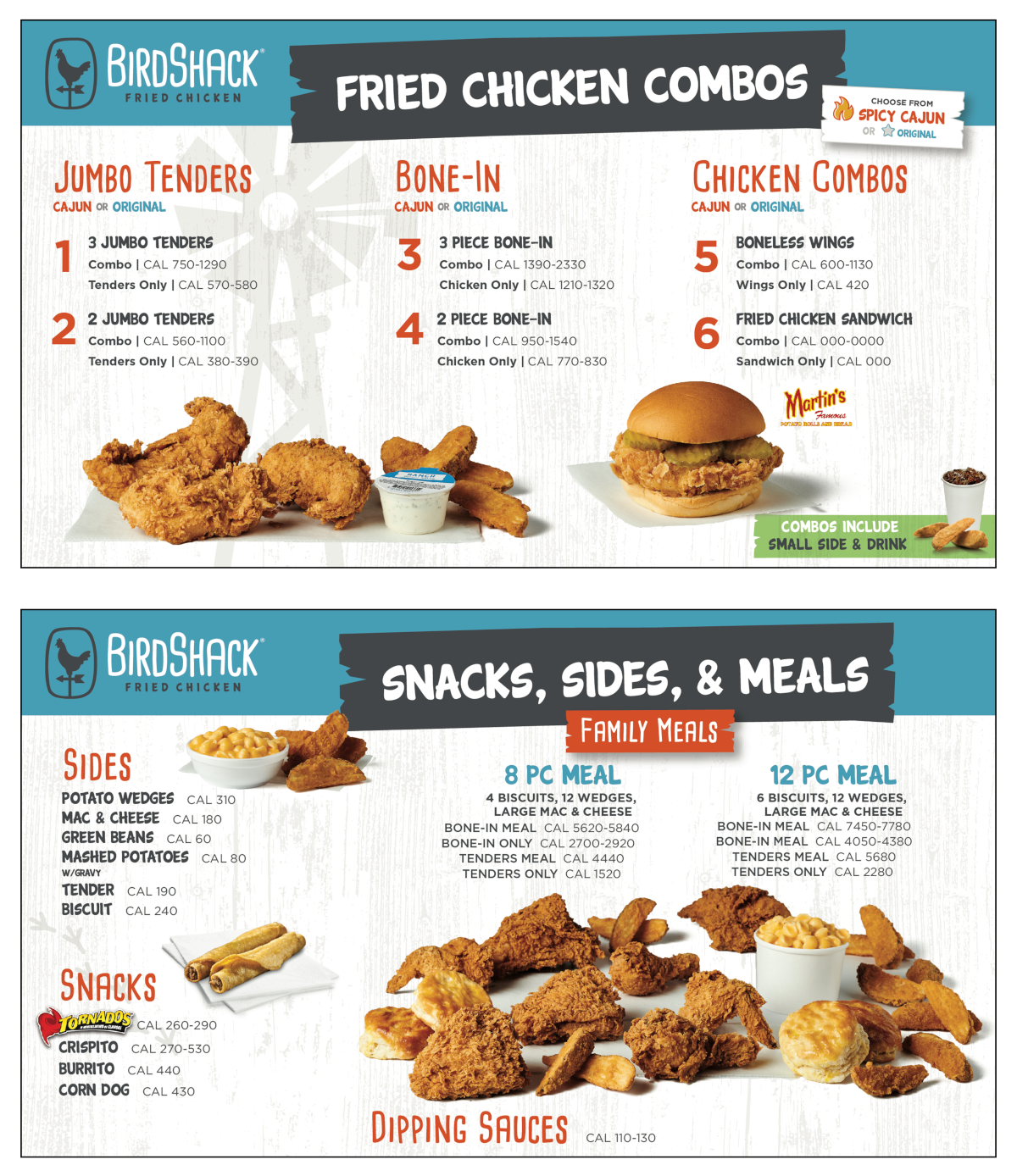Bird Shack Menu