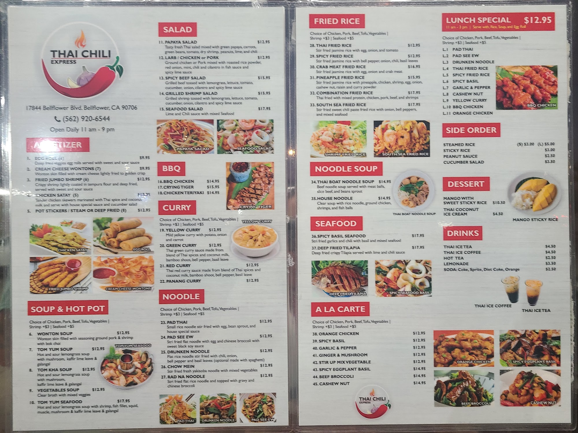 Thai Chili Express Menu
