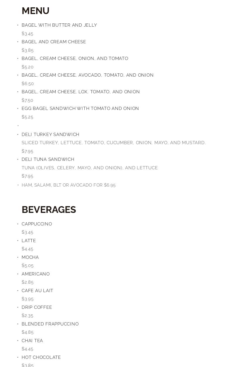 Berkeley Espresso Menu