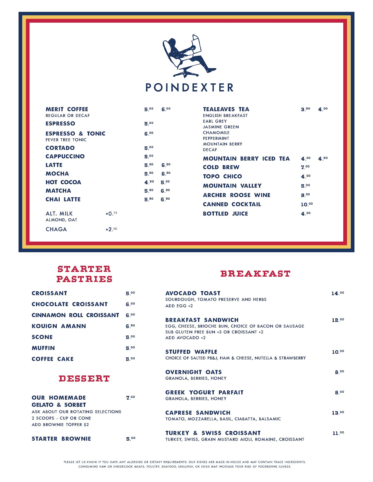 Poindexter Coffee Menu