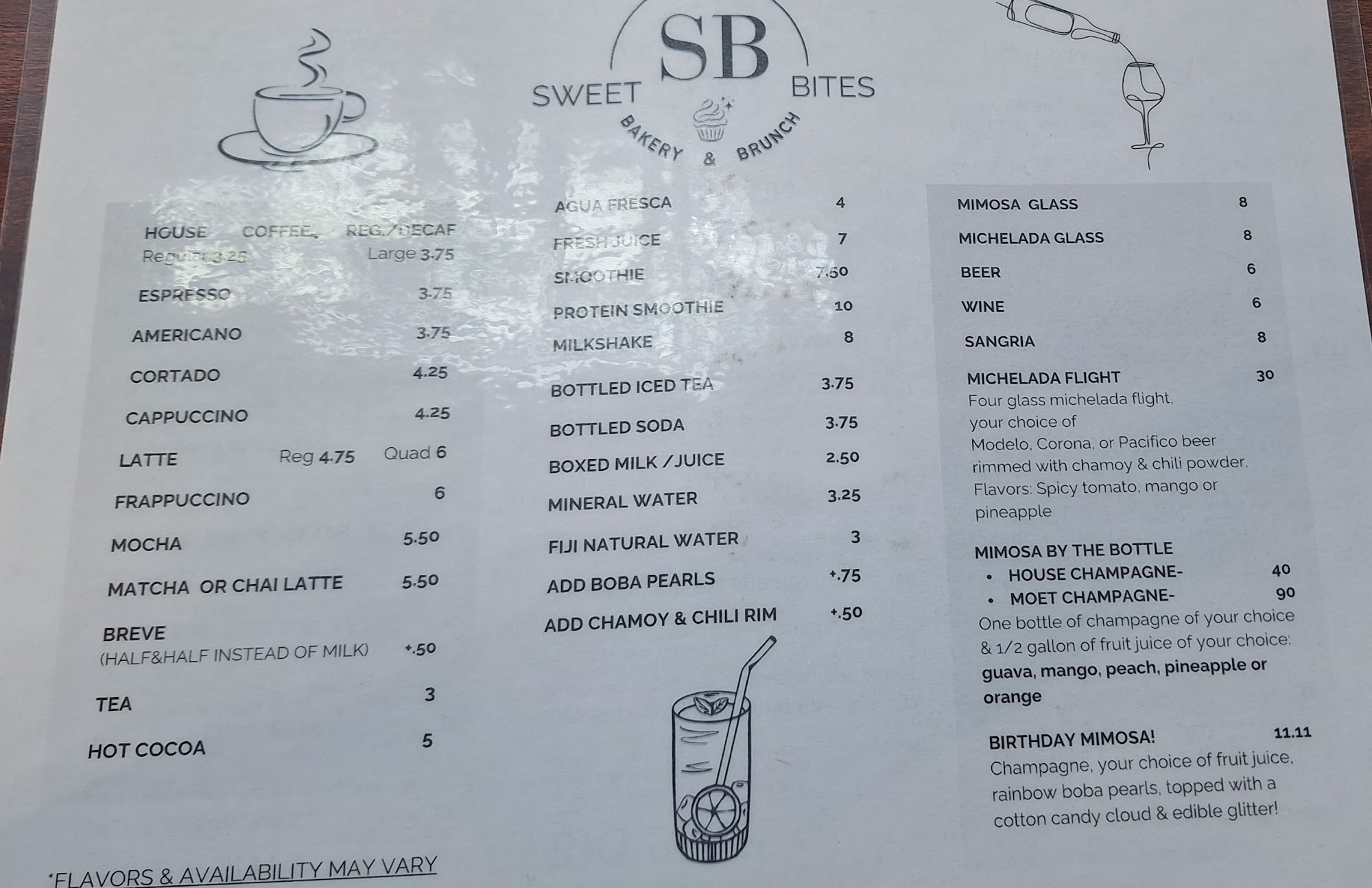 Sweet Bites Bakery and Brunch Menu
