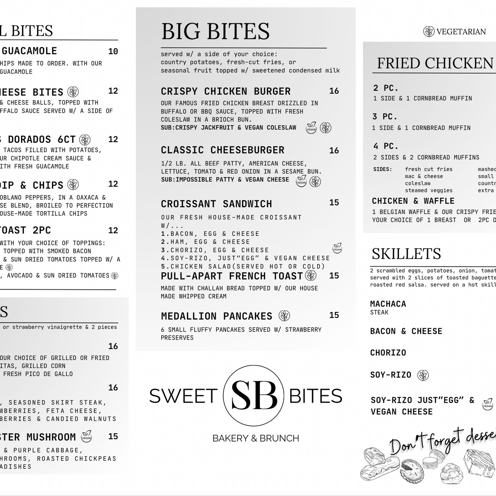 Sweet Bites Bakery and Brunch Menu