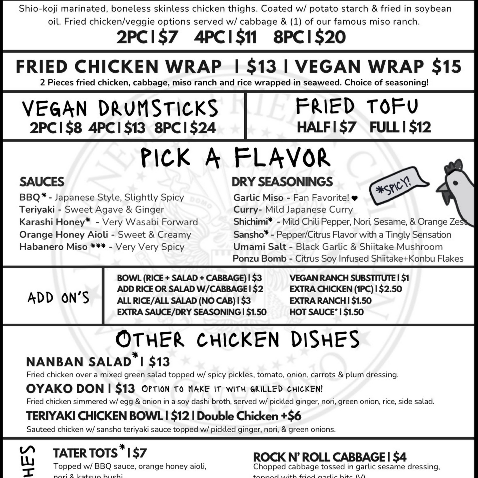 ABURAYA at SPATS Berkeley Menu