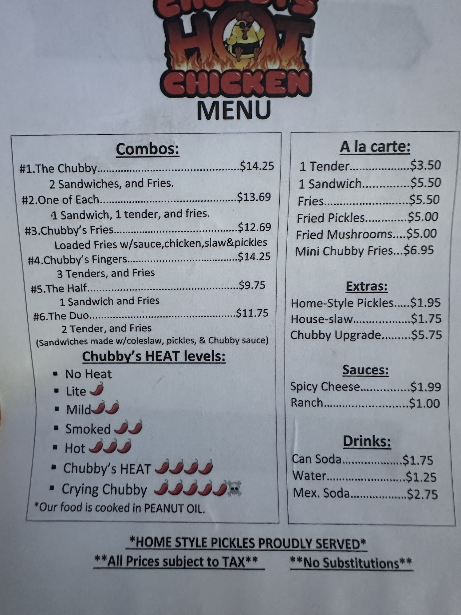 Chubby's Hot Chicken Menu